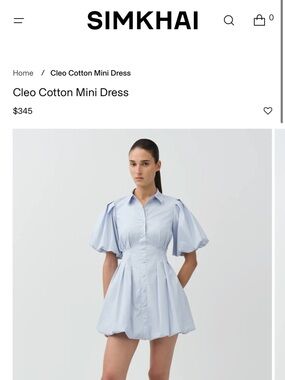 SIMKHAI Light Blue Puff-Sleeve Cotton Mini Dress